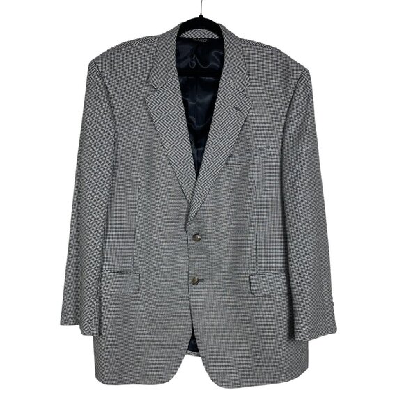 Jos A Bank Sport Coat Jacket Houndstooth 48R Silk Wool Mens Black Blazer Preppy - Picture 1 of 12